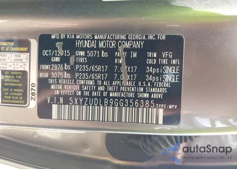 2016 Hyundai Santa Fe Sport 2.4L from USA, damaged, VIN 5XYZUDLB9GG356385